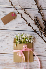 Spring  flower on a wooden background. Space for text. - Image