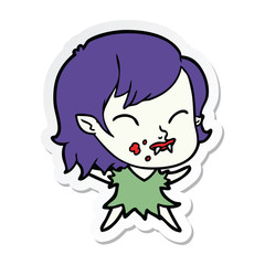 sticker of a cartoon vampire girl with blood on cheek