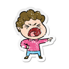 distressed sticker of a cartoon furious man