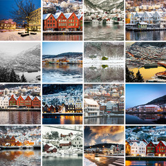 Collage of sights and scenes of Bergen, Norway