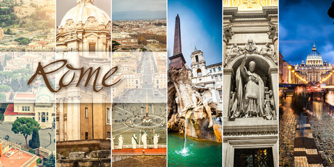 Collage of sights of Rome, Italy
