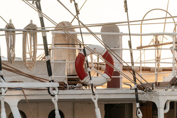 Lifebuoy attached to the ship on the deck.