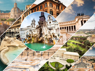 Collage of sights of Rome, Italy