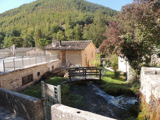 Fototapeta premium Rasiglia, a medieval village in the center of Italy, famous for the streams of water crossing the town. It was called 