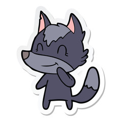 sticker of a friendly cartoon wolf