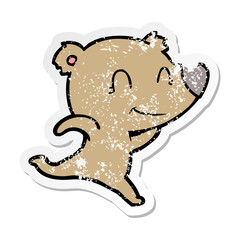 distressed sticker of a friendly bear running cartoon