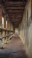 Fototapeta na wymiar medieval town wall corridor with timber construction