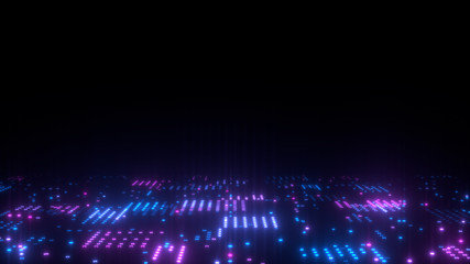 3d abstract art background render, circles and dots on the black, retrowave and synthwave illustration.