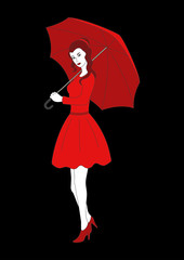 Pretty girl in red dress with umbrella
