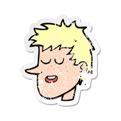 retro distressed sticker of a cartoon happy boy face