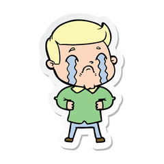 sticker of a cartoon man crying