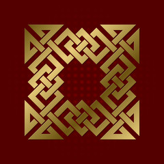 Sacred geometric symbol of square plexus. Golden mandala logo frame.
