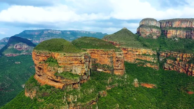 Canyon (Three Rondavels in the Blyde River Canyon) in aerial view, South Africa