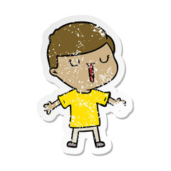 distressed sticker of a cartoon happy boy