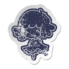 distressed old sticker of a cute kawaii girl