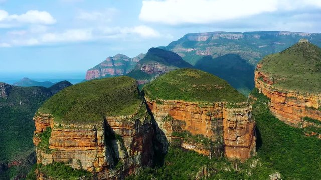 Canyon (Three Rondavels in the Blyde River Canyon) in aerial view, South Africa