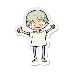 sticker of a cartoon boy with positive attitude
