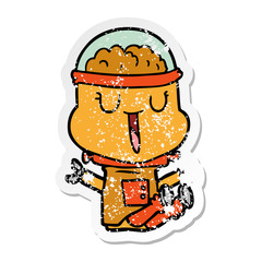 distressed sticker of a happy cartoon robot