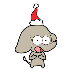 cute line drawing of a elephant wearing santa hat