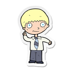 sticker of a cartoon school boy with idea