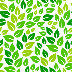 Fresh green leaves on white spring season seamless pattern, vector