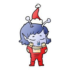 gradient cartoon of a alien girl wearing santa hat