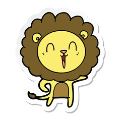 sticker of a laughing lion cartoon