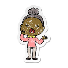 distressed sticker of a cartoon angry old woman