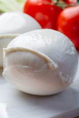 Balls of buffalo mozzarella, soft Italian scheese made from the milk of Italian Mediterranean buffalo