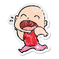 distressed sticker of a cartoon shouting bald man
