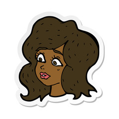 sticker of a cartoon woman looking concerned