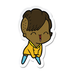 sticker of a cartoon happy hipster girl