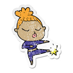distressed sticker of a cartoon calm woman
