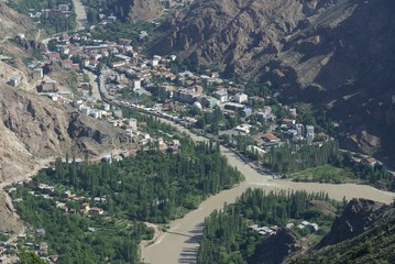very nice village on the edge of the river. yusufeli/artvin/turkey