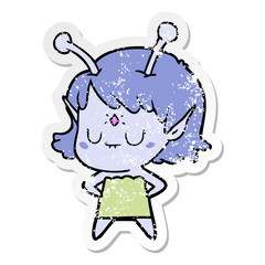 distressed sticker of a cartoon alien girl