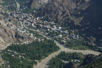 very nice village on the edge of the river. yusufeli/artvin/turkey