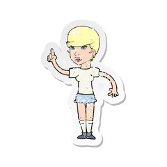 retro distressed sticker of a cartoon woman with idea