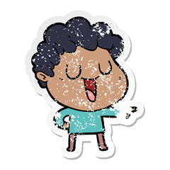 distressed sticker of a laughing cartoon man pointing
