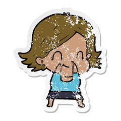 distressed sticker of a cartoon friendly girl