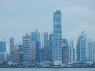 Fototapeta na wymiar Panama city skyline in a cloudy day, Panama, Central America