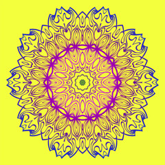 Beautiful Floral Mandala. Art Traditional, Islam, Arabic, Indian, Magazine, Elements With Mandala. Vector Illustration. Yellow purple color