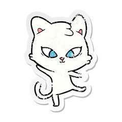 distressed sticker of a cute cartoon cat