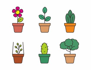 Set of plant and flower with pot vector illustration 