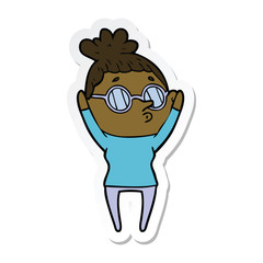 sticker of a cartoon woman wearing glasses