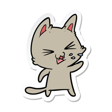 sticker of a cartoon cat hissing