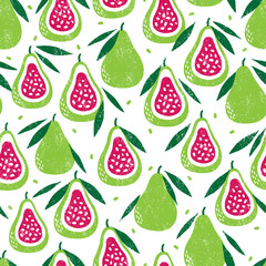 Seamless pattern with fruits. Stamp textured. Great for fabric, textile, wrapping paper. Vector Illustration