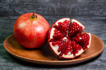 pomegranate on wooden table