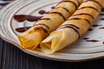 Stack of crepes, thin pancakes, russian bliny