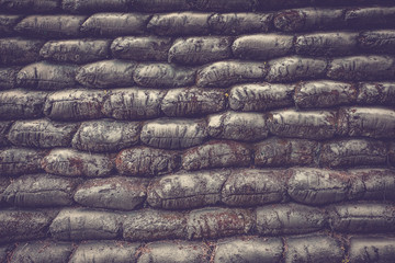 Sandbag bunker background.selective focus and space put your text