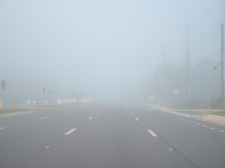 Big road and morning fog